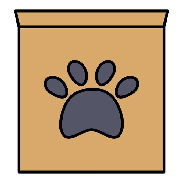Box carton with paw print pet mark — Stock Vector