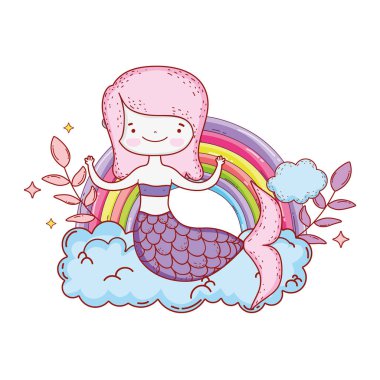 bulutlar ve rainbow ile şirin deniz kızı