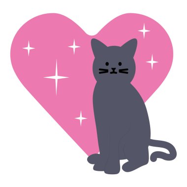 sevimli kedi maskot kalp ile sevimli