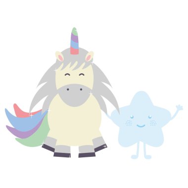 yıldız Kawaii peri karakterleri ile sevimli çok güzel Unicorn