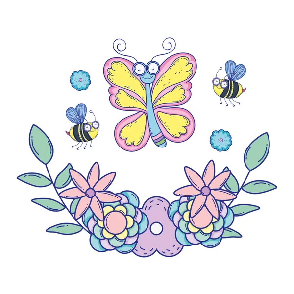 Schöner Schmetterling mit Blumenschmuck — Stockvektor