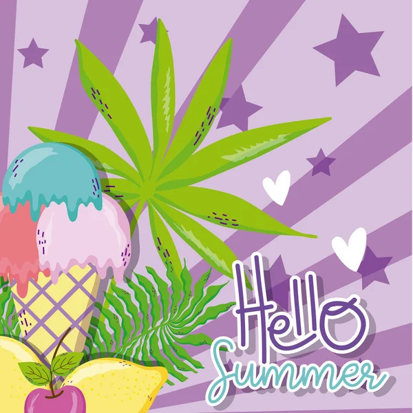 Hello summer card with cute cartoons — Stock Vector