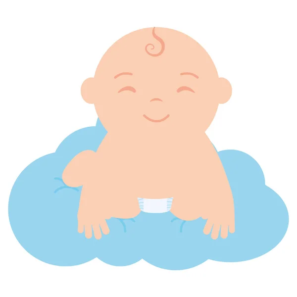 Lindo pequeño bebé flotando en la nube — Vector de stock