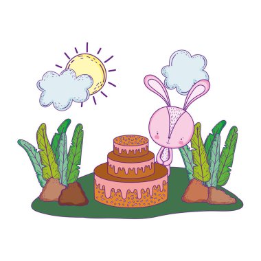 manzara tatlı kek ile sevimli küçük tavşan