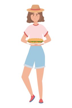 Kadın karikatür sahip piknik tasarım