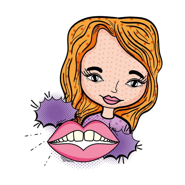 Vrouw met mond pop art stijl — Stockvector