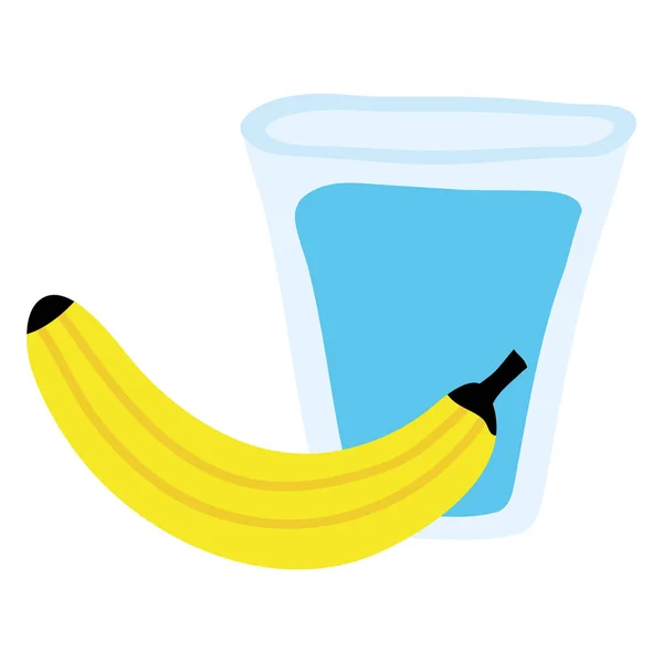 Frutta di banana fresca con acqua di vetro — Vettoriale Stock