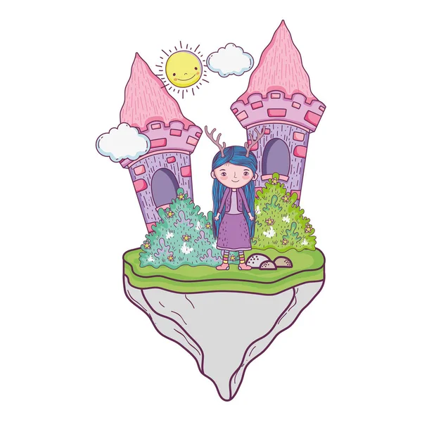 cute little fairy with castle in the camp