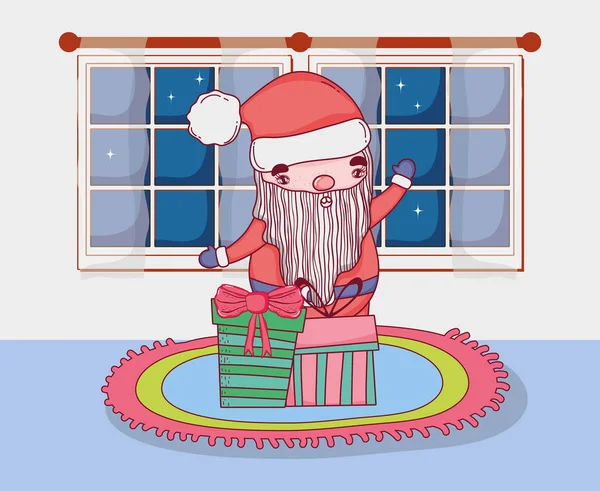 Söta jultomten med gåvor i huset — Stock vektor