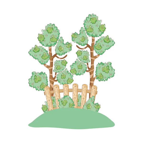 Planta de árvore com cerca e arbusto —  Vetores de Stock