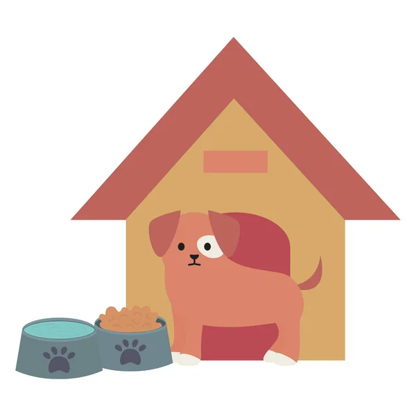Kleine hond schattig met houten huis — Stockvector