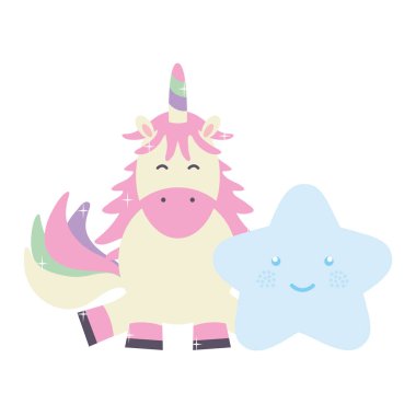 yıldız Kawaii peri karakterleri ile sevimli çok güzel Unicorn