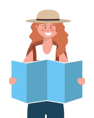 Çanta tasarımı ile turist kız karikatür