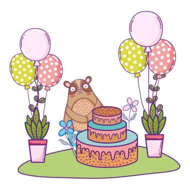 tatlı kek ve balon helyum ile sevimli ayı