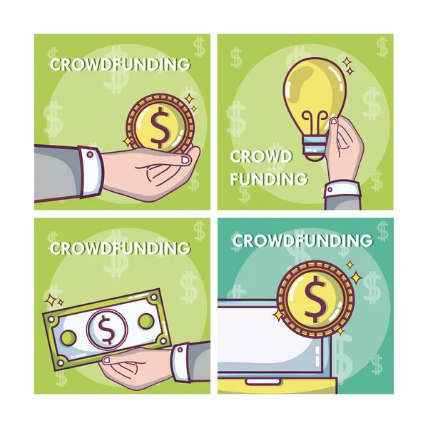 Crowdfunding molduras do negócio do dinheiro — Vetor de Stock