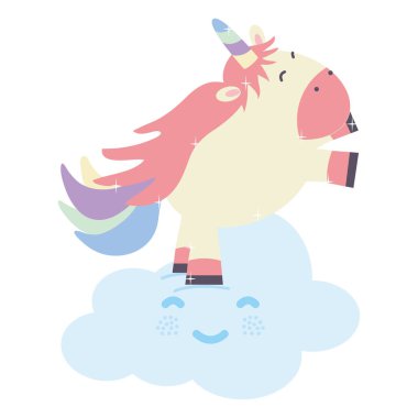 şirin sevimli Unicorn ve bulutlar Kawaii peri karakterler