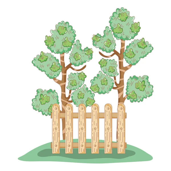 Planta de árbol con cerca y arbusto — Vector de stock