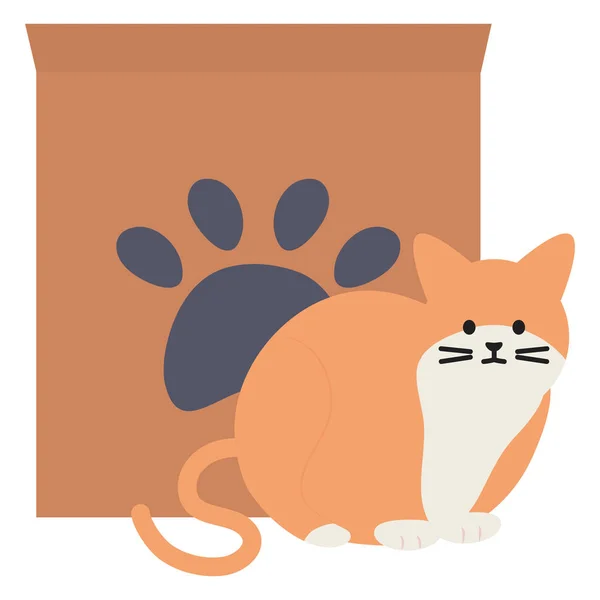 Aranyos macska kabalája a karton doboz és lábnyom — Stock Vector