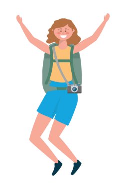 Çanta tasarımı ile turist kız karikatür
