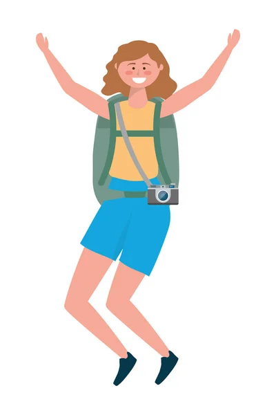 Cartone animato ragazza turistica con design borsa — Vettoriale Stock