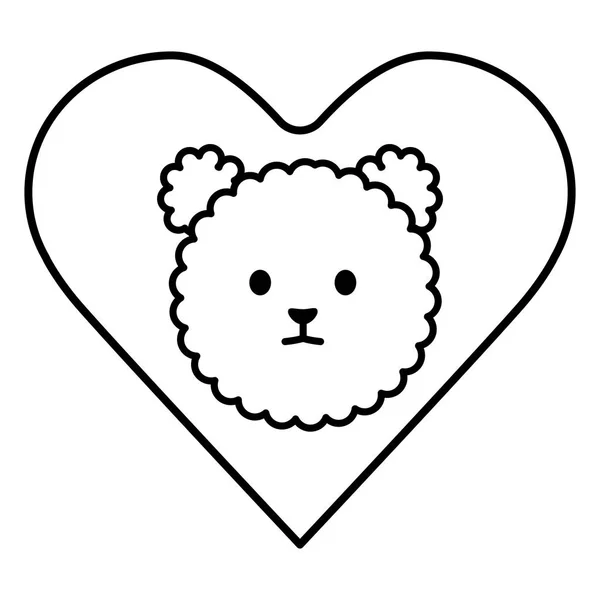 Pequeño perro adorable mascota cabeza en el corazón — Vector de stock