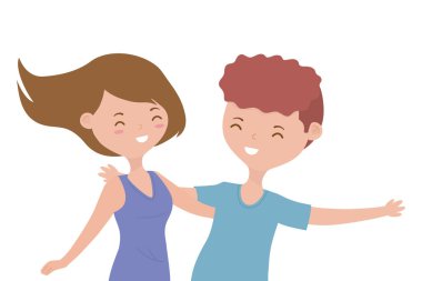 Genç çocuk ve kız karikatür tasarım