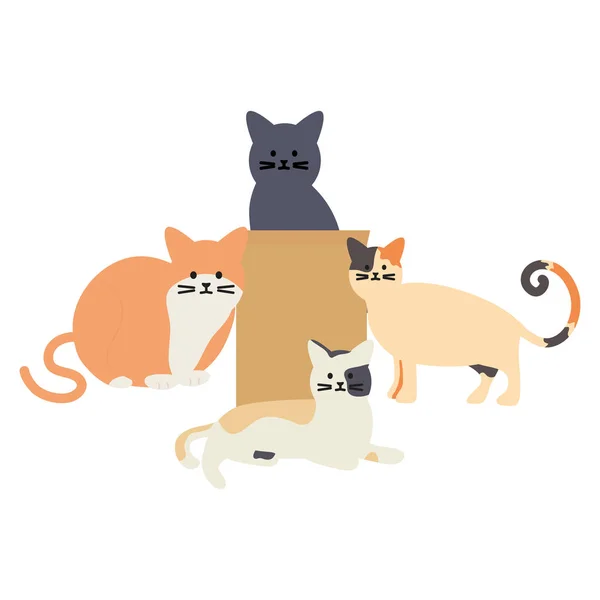 Mascottes mignons chats avec sac en papier — Image vectorielle