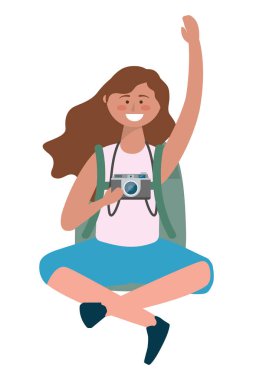 Çanta tasarımı ile turist kız karikatür