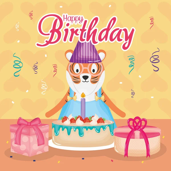 かわいい虎の誕生日カード — ストックベクタ