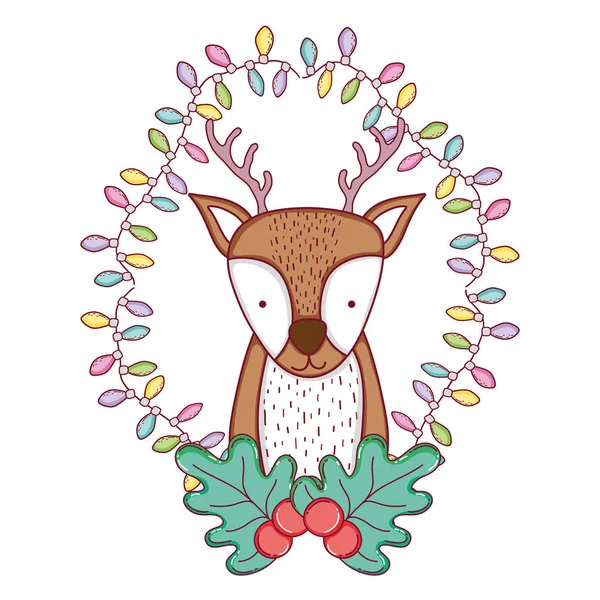 Милый рождественский олень с венком — стоковый вектор