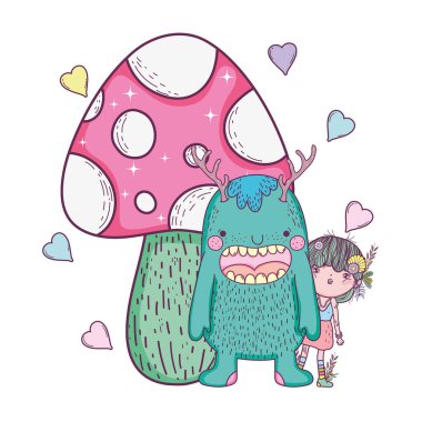 mantar ve kalpler ile peri ve canavar