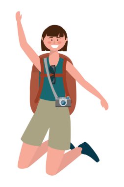 Çanta tasarımı ile turist kız karikatür