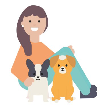 küçük köpekler adorables Maskotlar ile genç kadın