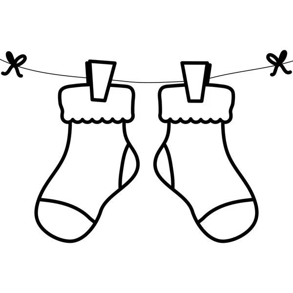Baby strumpor kläder hängande i tråd — Stock vektor