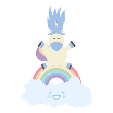 bulutlar ve gökkuşağı Kawaii karakterleri ile sevimli Unicorn