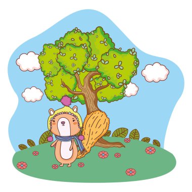 alanında şapka ve eşarp ile küçük sincap