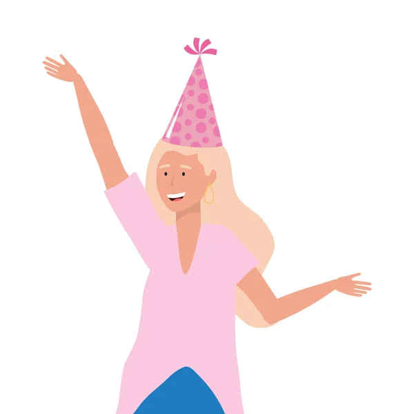 Cartone animato donna con design cappello partito — Vettoriale Stock