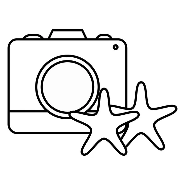 Camera photographic with starfish shells — Stock Vector