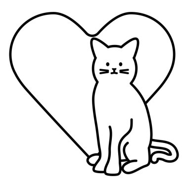 sevimli kedi maskot kalp ile sevimli
