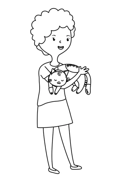 Menina com desenho animado gato — Vetor de Stock