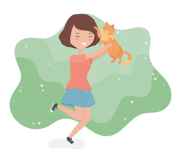 Frau mit niedlichem Katzenmaskottchen — Stockvektor