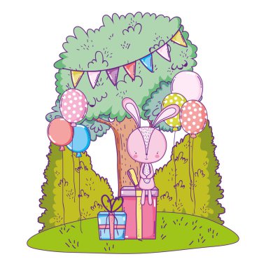 manzara balonlar helyum ile sevimli küçük tavşan