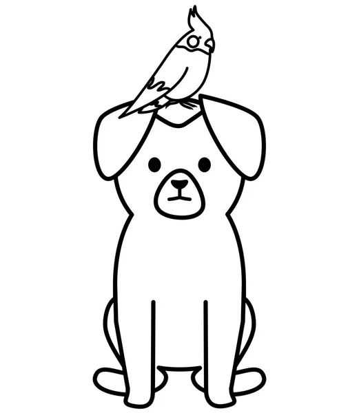 Petit chien avec oiseau adorables mascottes personnages — Image vectorielle