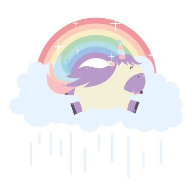 bulutlar ve gökkuşağı ile sevimli güzel Unicorn