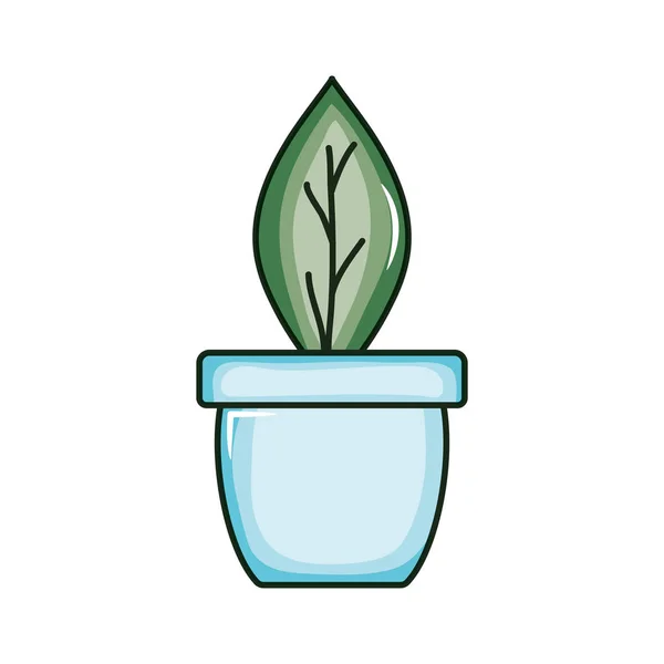 Planta de hoja de ecología en maceta de cerámica — Vector de stock