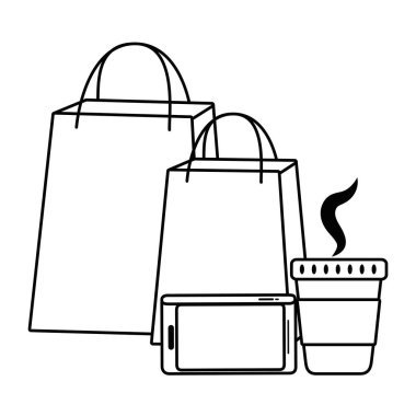 Alışveriş çantası Smartphone ve kahve kupa simgesi