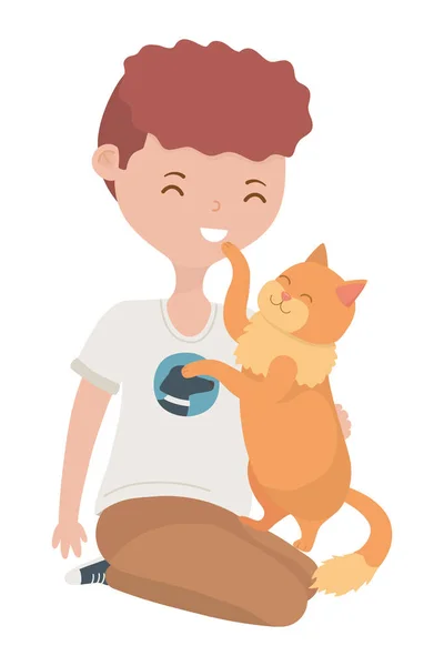 Ragazzo con disegno del fumetto gatto — Vettoriale Stock