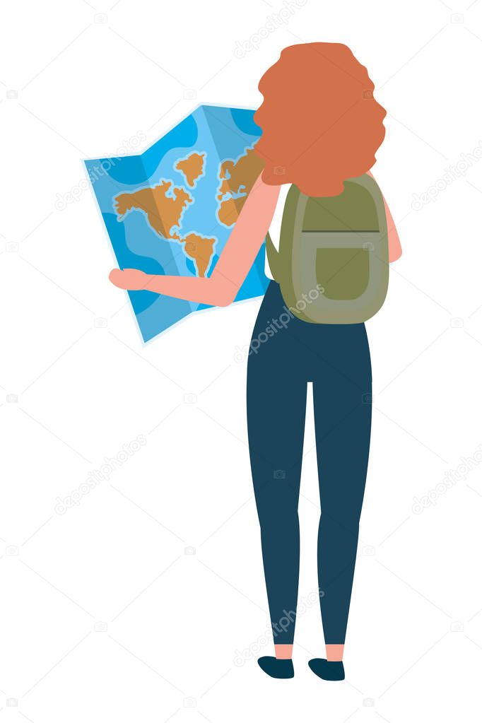 Tourist girl cartoon with bag design