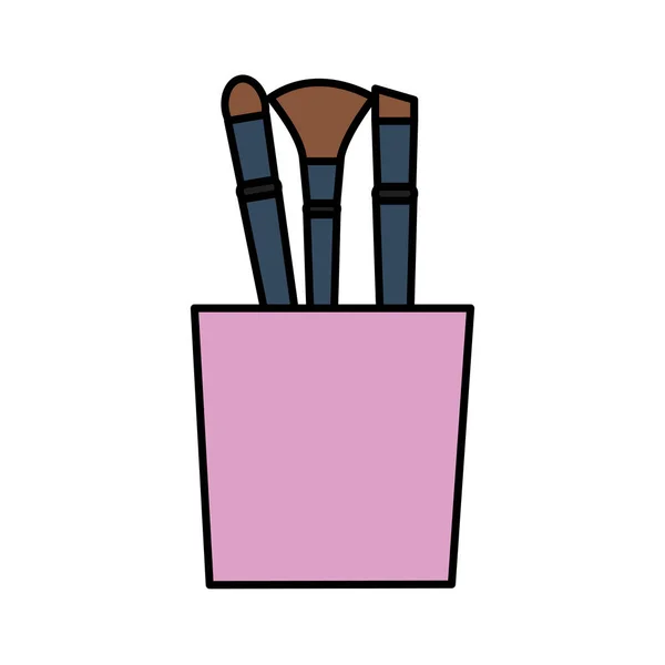 Juego de pinceles de maquillaje en caja — Vector de stock