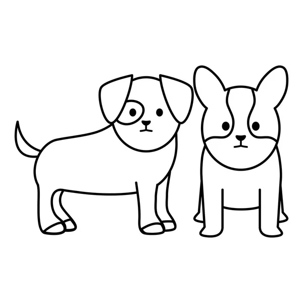 Pequeños perros adorables mascotas personajes — Vector de stock
